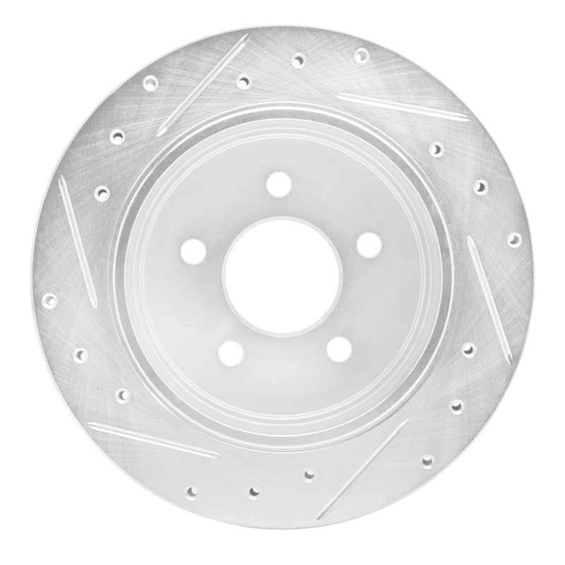 Ford Crown Victoria Brake Rotor (1) - Rear Right - R1 Concepts - Drilled & Slotted - Silver - `03-`11